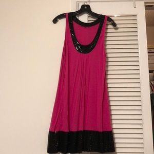 EUC - Express Pink dress w/black sequins & pockets